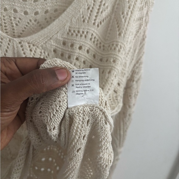 Womens Crochet Style Sweater Large Cottage Bell Sleeve Open Knit Hippie Dainty - Picture 4 of 5